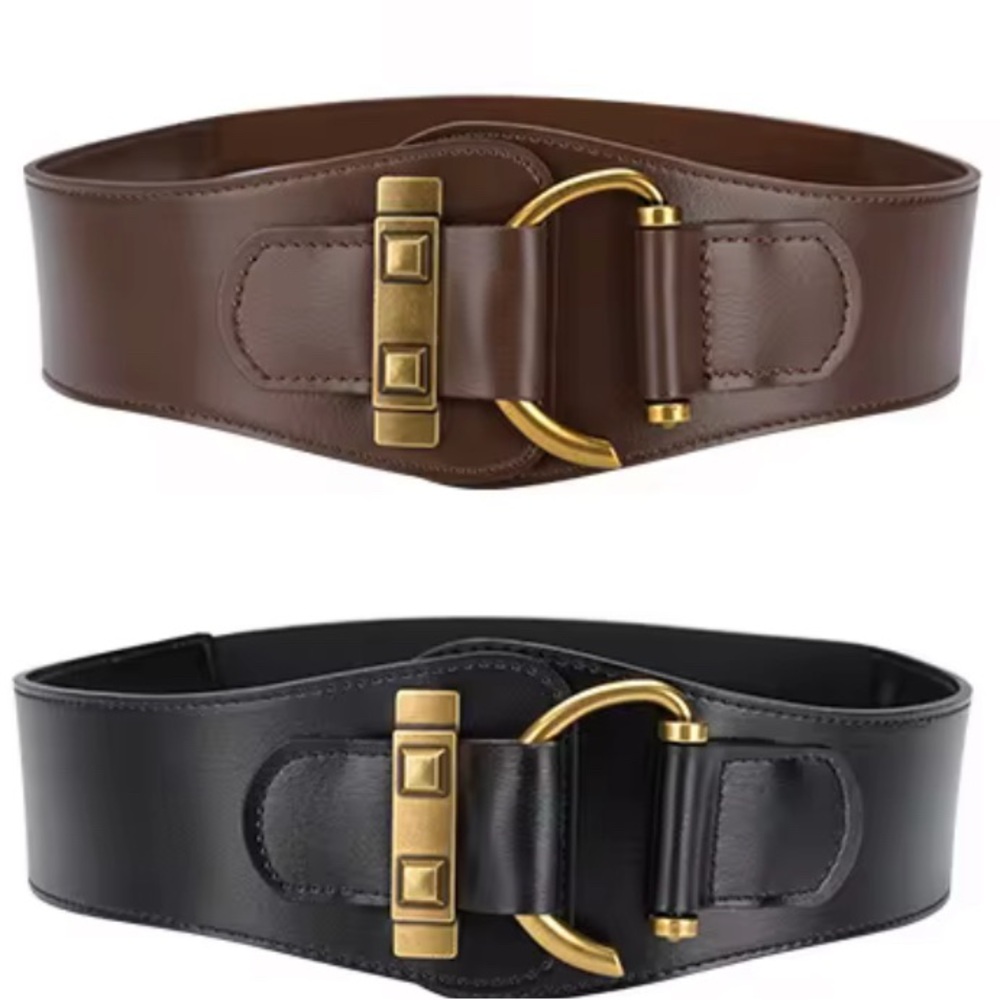 Women’s PU Wide Leather Waist Belt in Black or Dark Brown - Picture 1 of 5